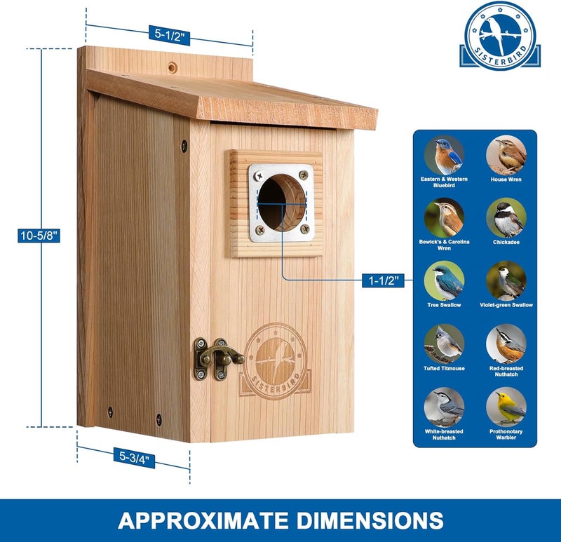 SISTERBIRD Bird Houses for Outside 1-1/2” Entrance Hole Cedar Birdhouses with Metal Guard Outdoor Bluebird Wren Swallow Finch Asssembly Required - Image 3